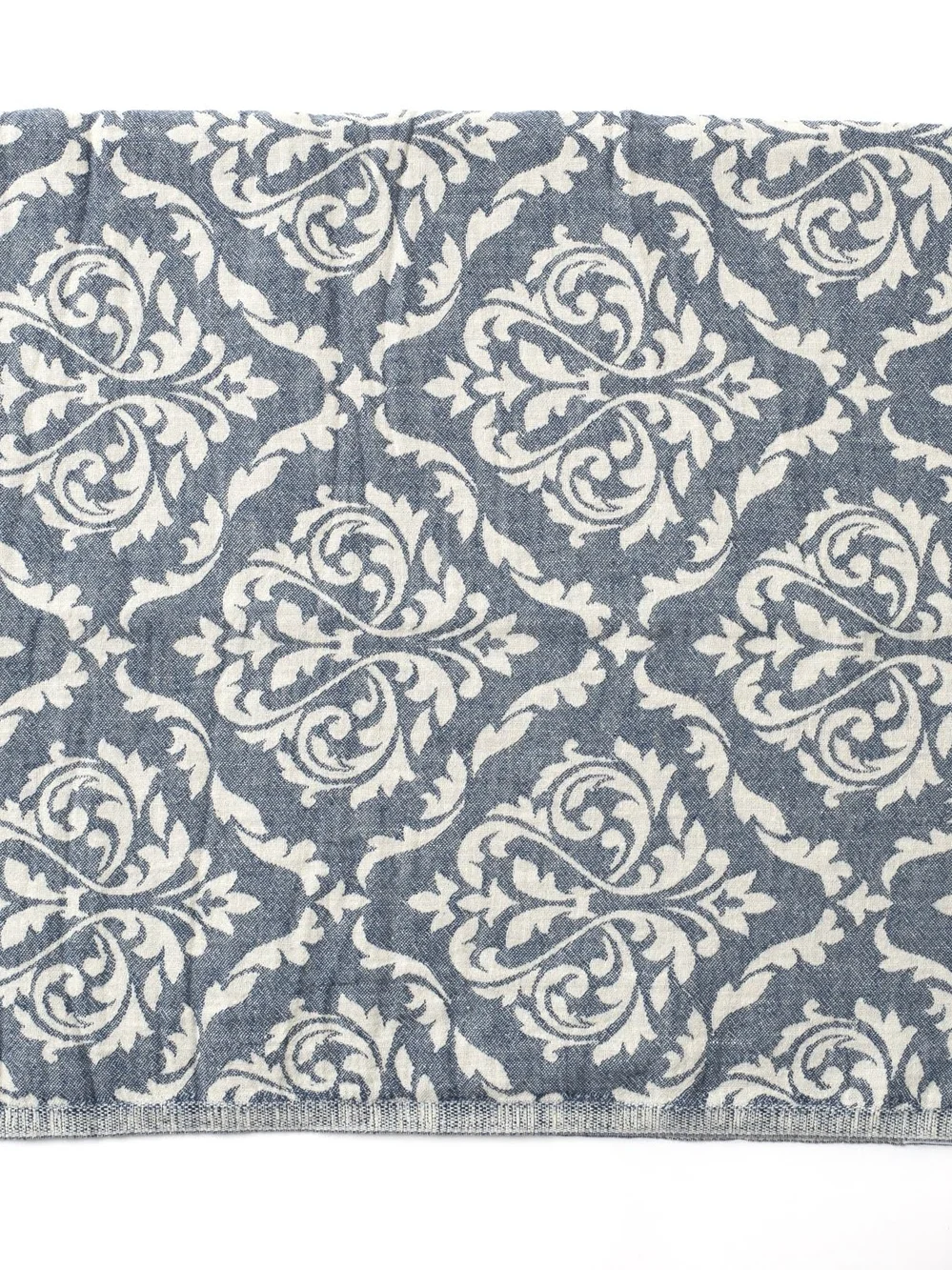 Reversible Gray Damask Throw Blanket with Fringe